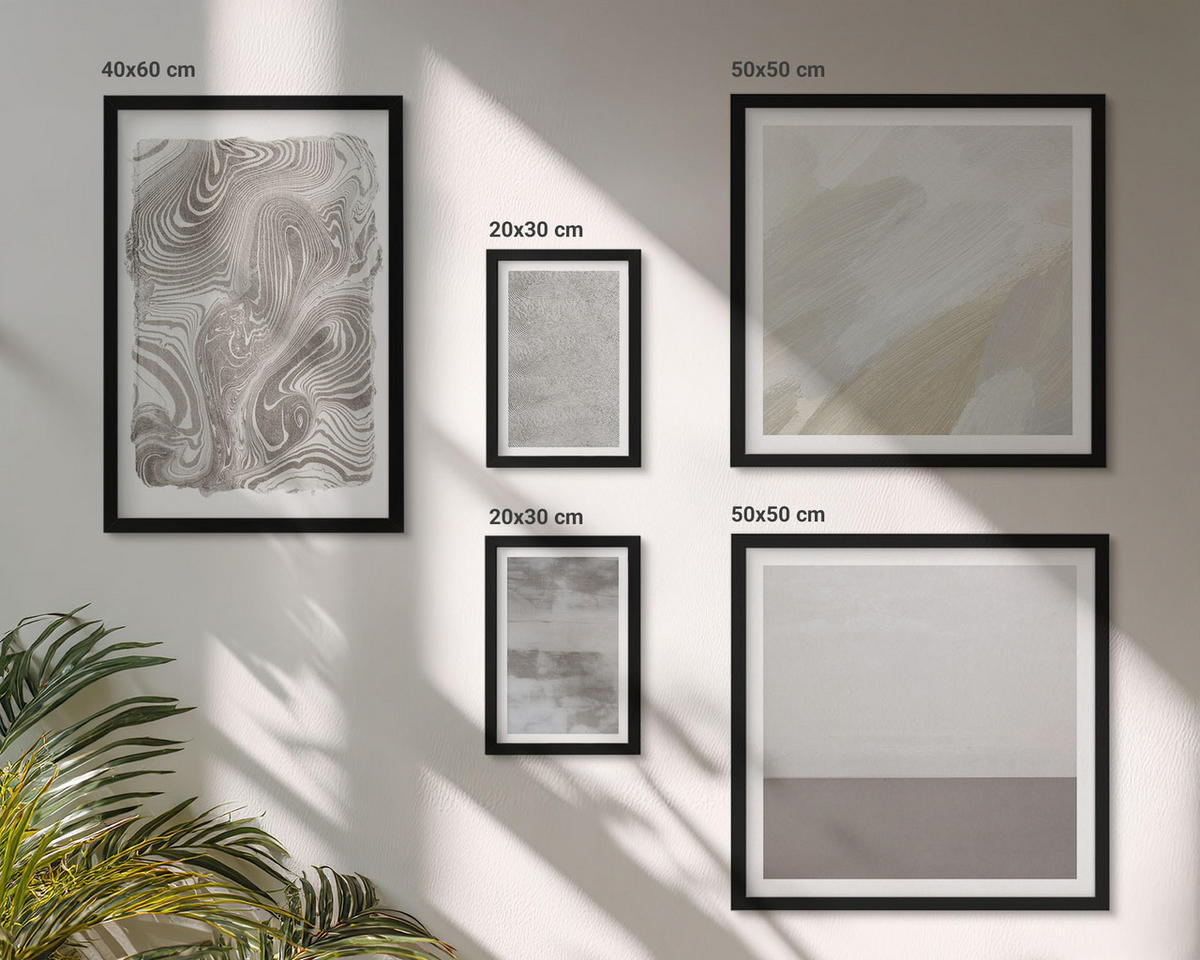 BILDER SET 5er Set - 50x50 cm & 20x30 cm & 40x60 cm Schwarzer Rahmen - Industriedesignstrukturen - Schwarz, Kunststoff (40/60cm) - TULUP