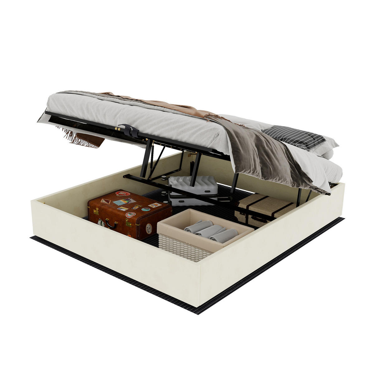 POLSTERBETT 160/200 mit Gasdruckfedern und Samtbezug in Beige - Beige, Holz/Holzwerkstoff (160/200cm) - EVRYAE