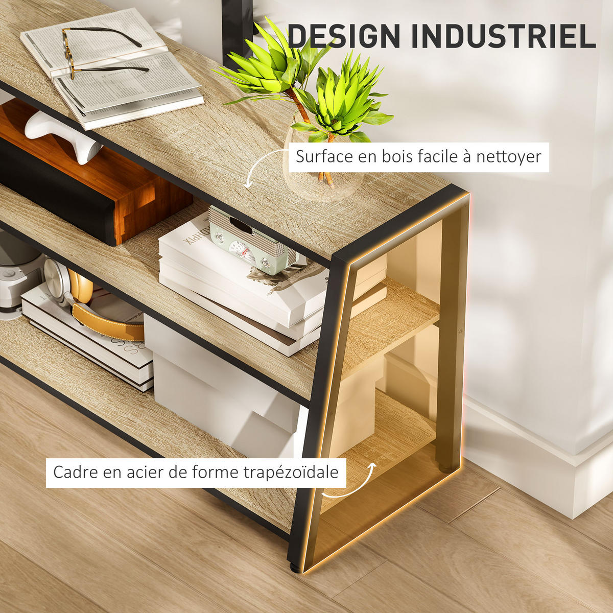 TV-SCHRANK Natur/Schwarz 108/41/135 cm, Schwenkbare Halterung, Offene Fächer, Holzoptik - Naturfarben, Holzwerkstoff (108/135/41cm) - PANGIVO