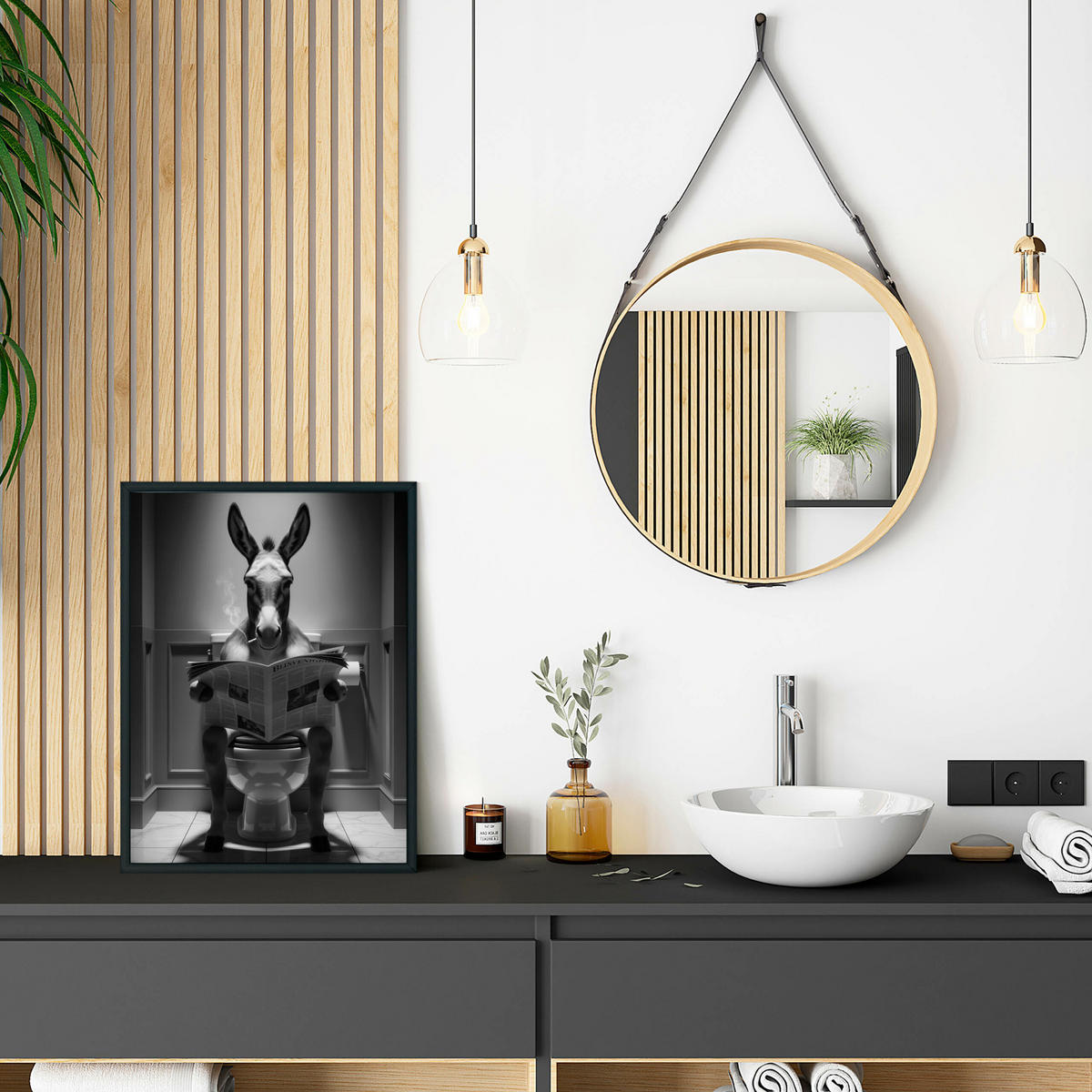 POSTER für Badezimmer WC ESEL mit Zeitung auf Toilette Abstraktion 20x30cm - Schwarz/Weiß, Papier (20/30/1cm) - Muralo