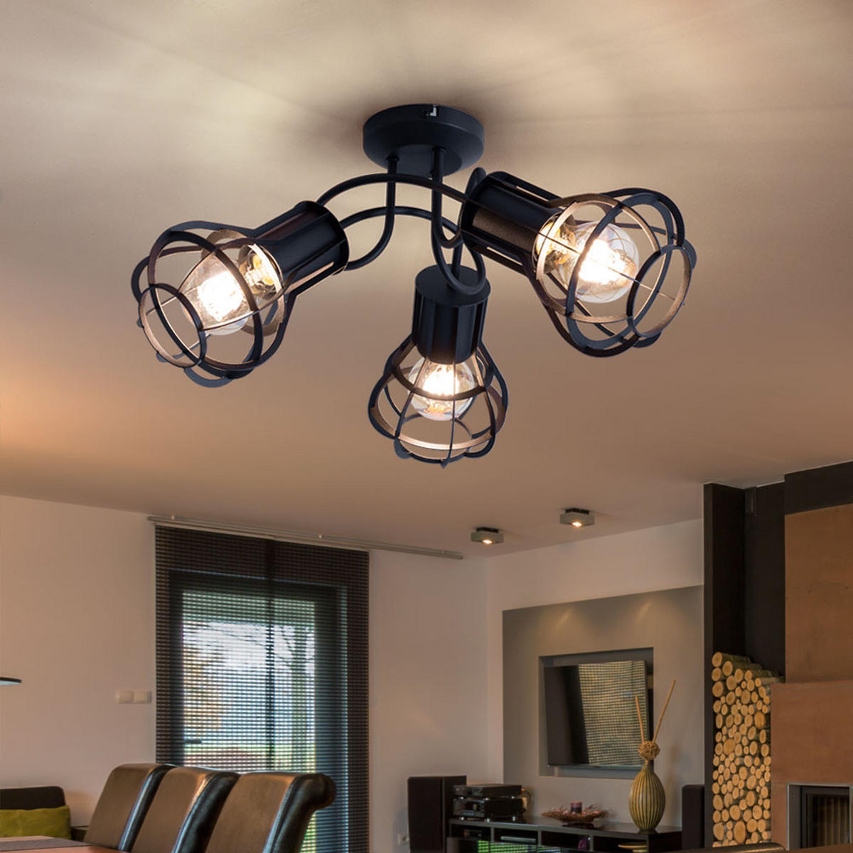 DECKENLEUCHTE Gitteroptik Schwarz-matt - Schwarz, Metall (47/47/25cm) - Globo Lighting