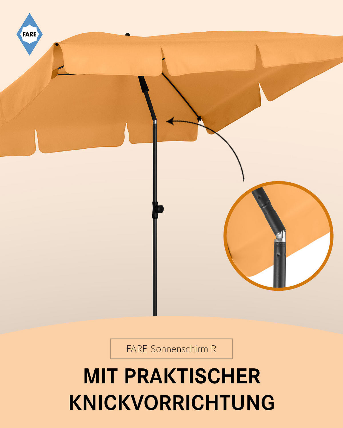 SONNENSCHIRM 122/200/126 cm - Orange, Kunststoff (200/122cm) - FARE