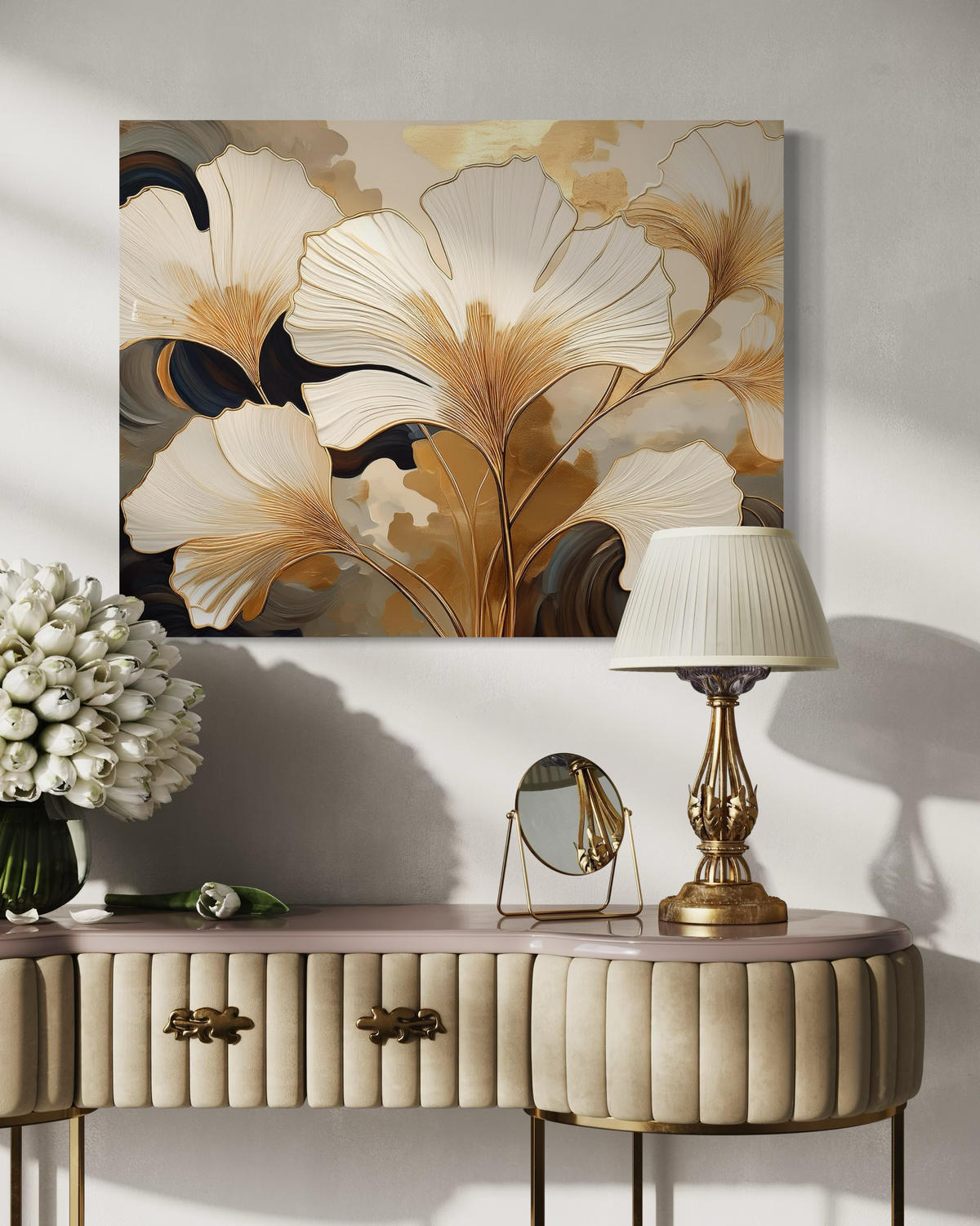 WANDBILD blätter natur botanisch - Beige, Textil (60/40cm) - Feeby