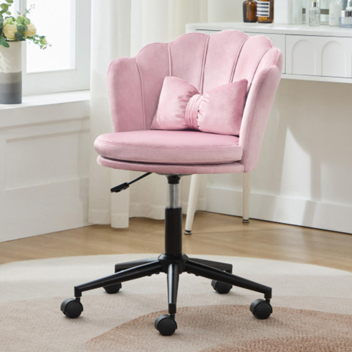DREHSTUHL 55×62×73-83cm höhenverstellbar, Samt, rosa - Rosa, Textil (62/83/55cm) - Luhomfu
