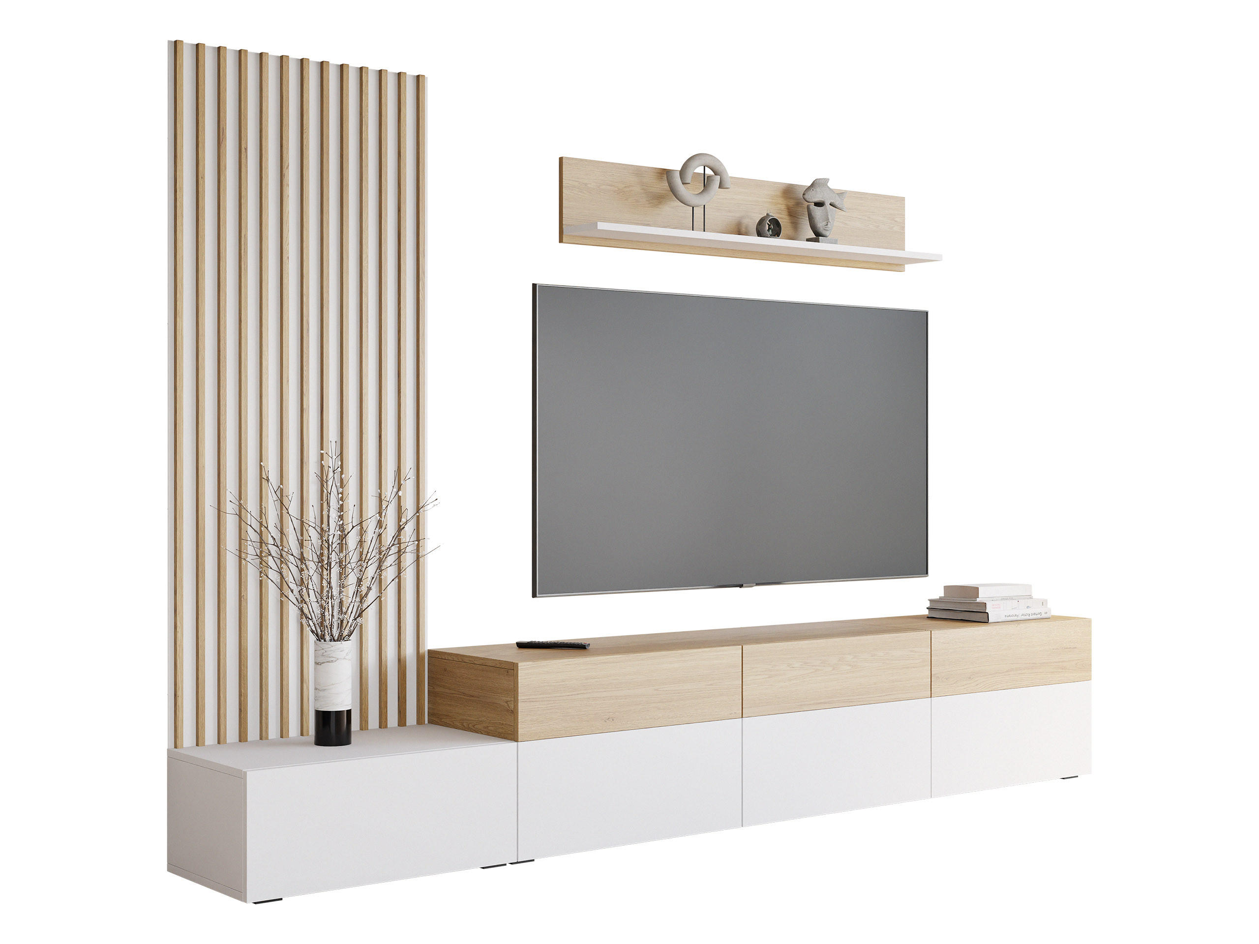 Mirjan24 Wohnwand Weiß, Eiche 300x209x40 cm
