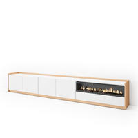 TV-SCHRANK, Lowboard, Weiß und Eiche Soft, Elektrokamin, 310/37/50cm - Weiß, Holzwerkstoff (310/50/37cm) - Skraut Home