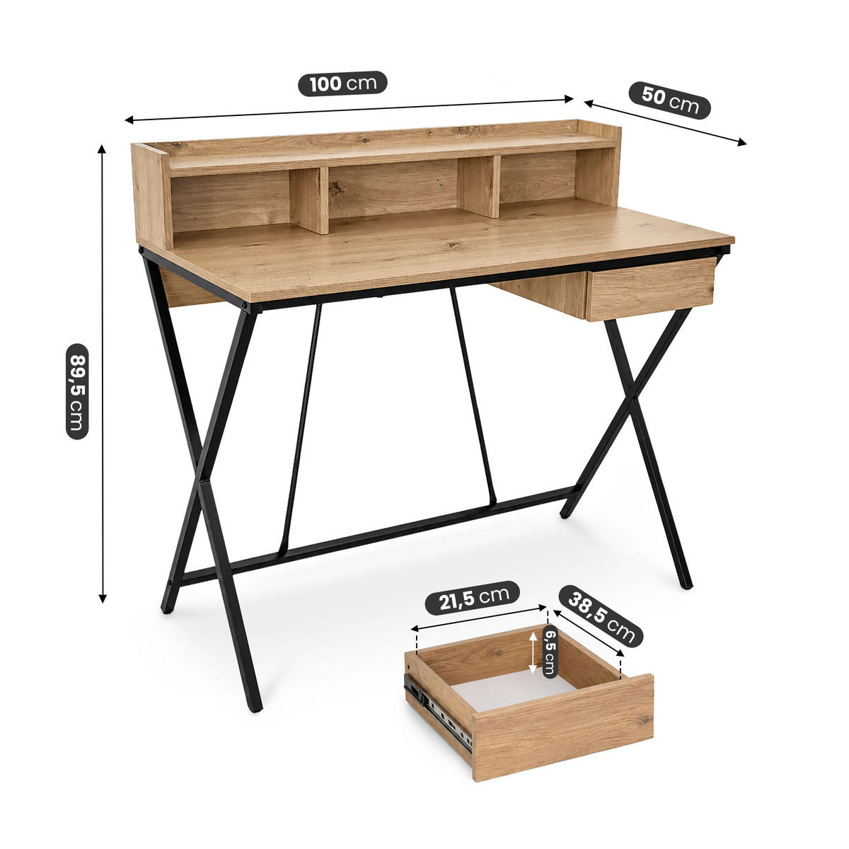 SCHREIBTISCH FLEXO 100 cm Eiche Artisan - Schwarz/Eiche Artisan, Holzwerkstoff (50/100/89.5cm) - Akord