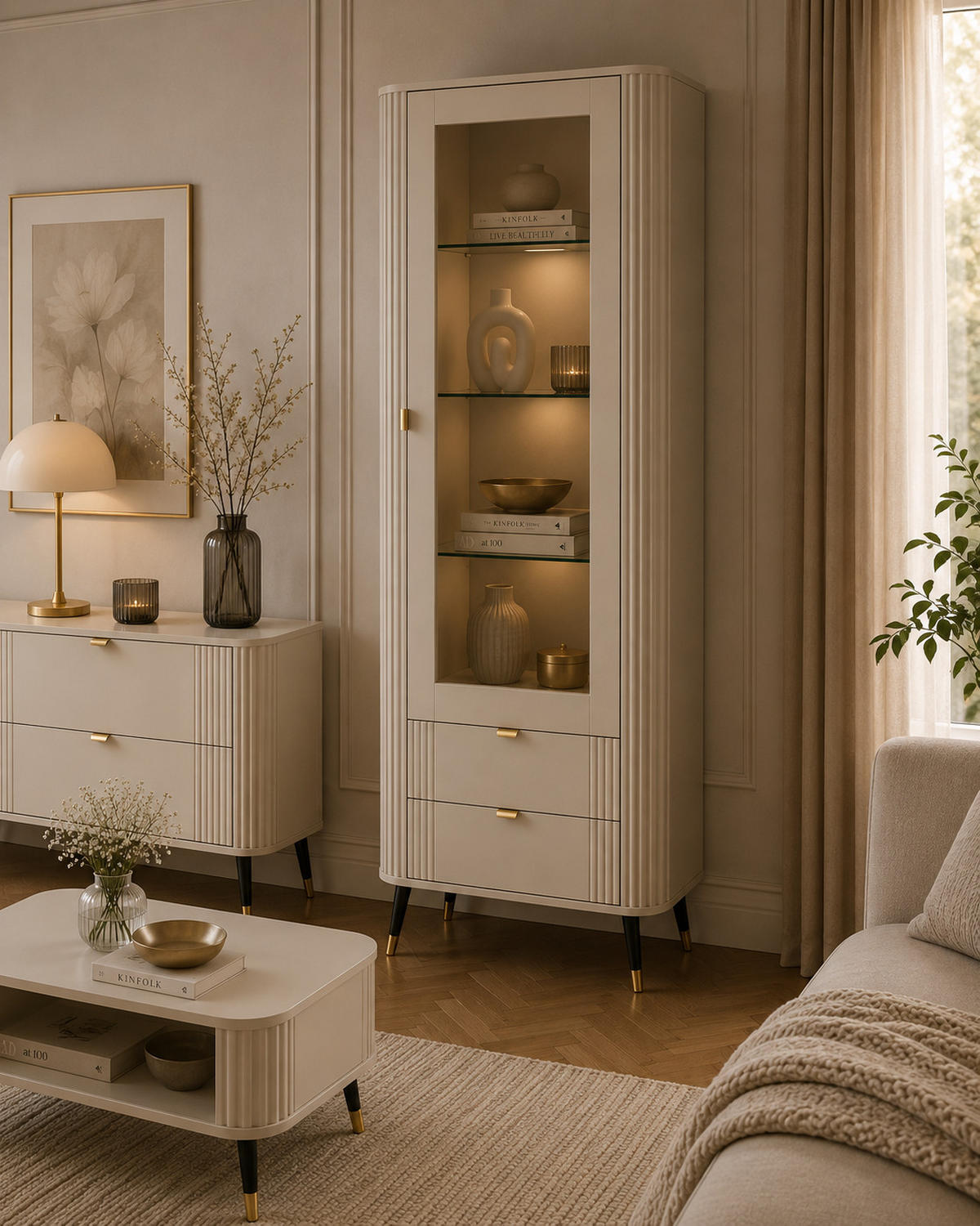 VITRINE mit 2 Schubladen, Kaschmir, 78,4 x 40 x 192,4 cm - Kaschmir, Holzwerkstoff (78.4/192.4/40cm) - 3XE LIVING