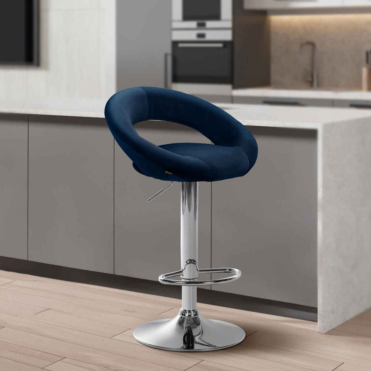 BARHOCKER Samt blau - Chromfarben/Blau, Textil/Metall (53/80/47cm) - CLP