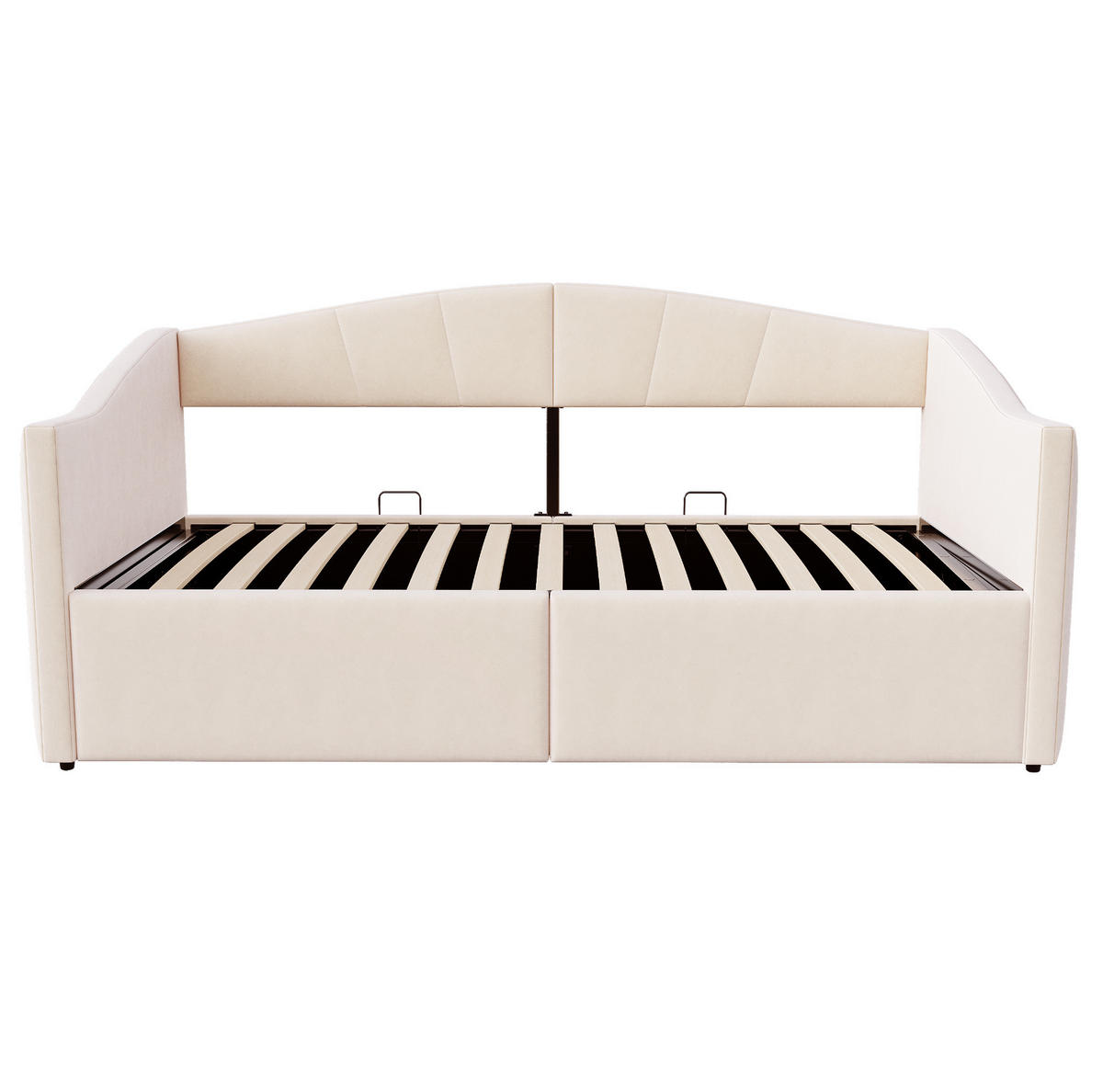 POLSTERBETT Sofabett 90/200 cm Beige mit hydraulischer Lagerung und Lattenrost aus Samt - Beige, Textil (90/200cm) - OKWISH