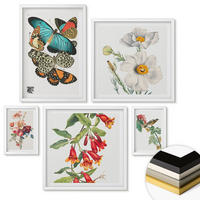 WANDBILDER 5er-Set - 50x50 cm & 20x30 cm & 40x60 cm Weißer Rahmen - Blumen, Schmetterlinge, Vögel, Pastellfarben - Weiß, Kunststoff (40/60cm) - ArtPrintCave