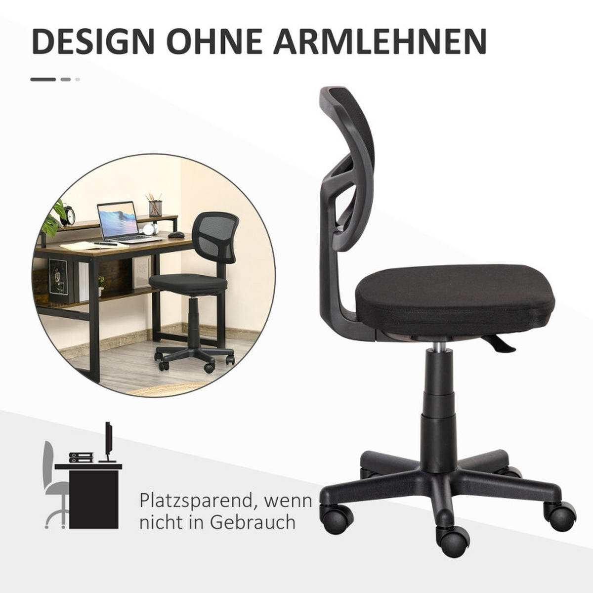 DREHSTÜHLE ergonomisch platzsparend höhenverstellbar Schwarz - Schwarz, Metall (48/89.5/43cm) - SHOPENTRA