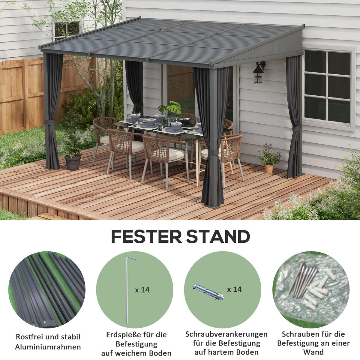 PERGOLA Pavillon, Alu+Metall, Dunkelgrau - Dunkelgrau, Kunststoff/Metall (255/242/365cm) - Outsunny