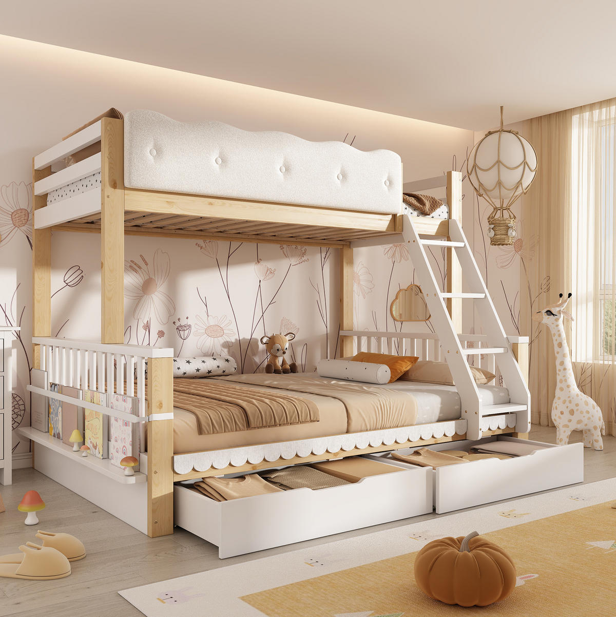 ETAGENBETT 90/200 cm und 140/200 cm Weiß & Eiche mit Schubladen ohne Matratze - Weiß, Holz (140/200cm) - MIVRAY