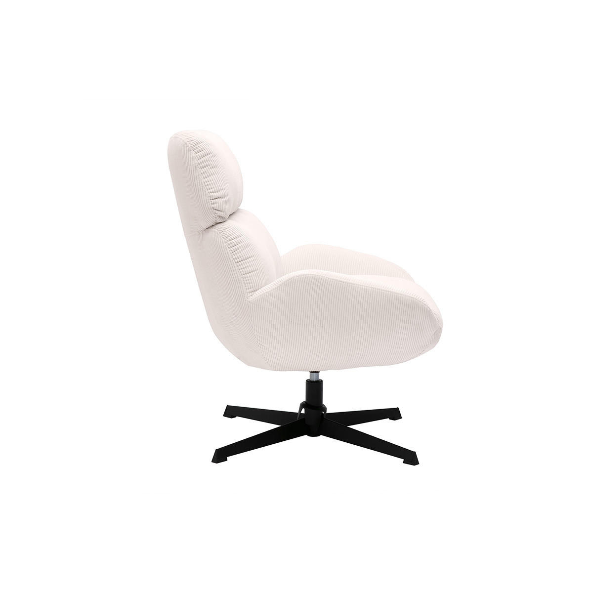 SCHWENKSESSEL Ripp-Velours Creme Metall Schwarz KLEM - Weiß, Textil (77/87/73cm) - Miliboo