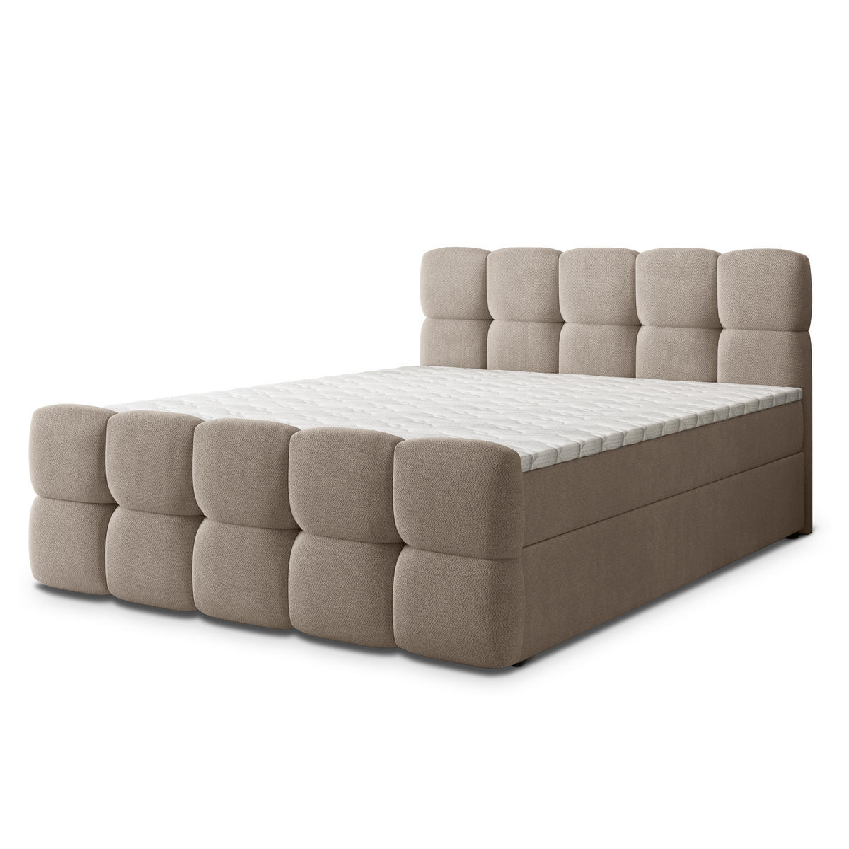 BOXBETT BRUME 140x200 cm mit Matratze und Topper, H2+H3 - Beige - Beige, Holz (140/200cm) - MASSENO