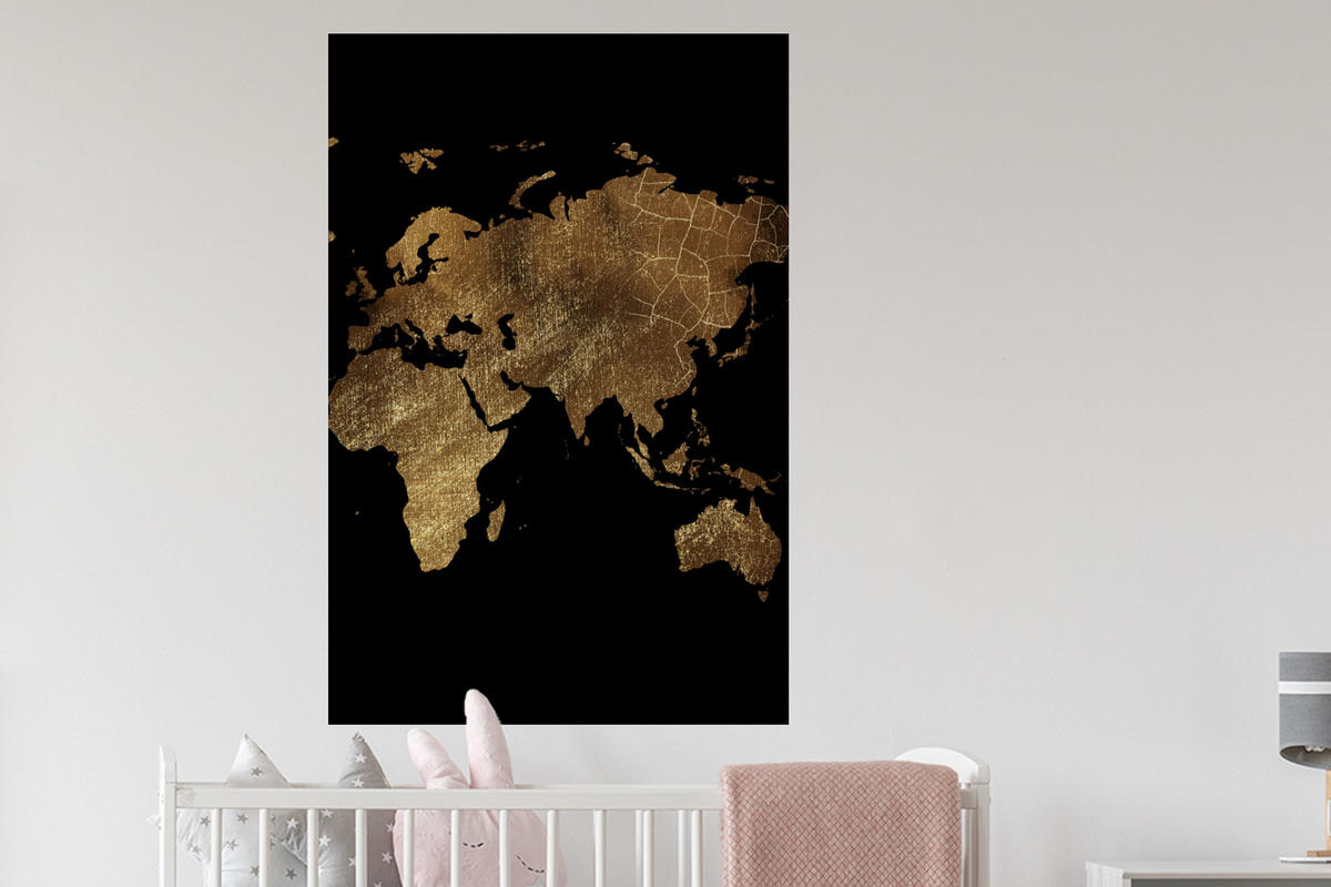 WANDTATTOO Weltkarte - Gold - Luxus - Erde - Schwarz 80x120 cm - Goldfarben, Kunststoff (80/120/0.1cm) - MuchoWow