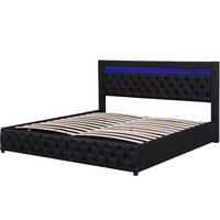 POLSTERBETT aus PU 180x200 cm Schwarz mit Bettkasten, LED-Beleuchtung und Lattenrost - Schwarz, Leder (180/200cm) - IVMEU