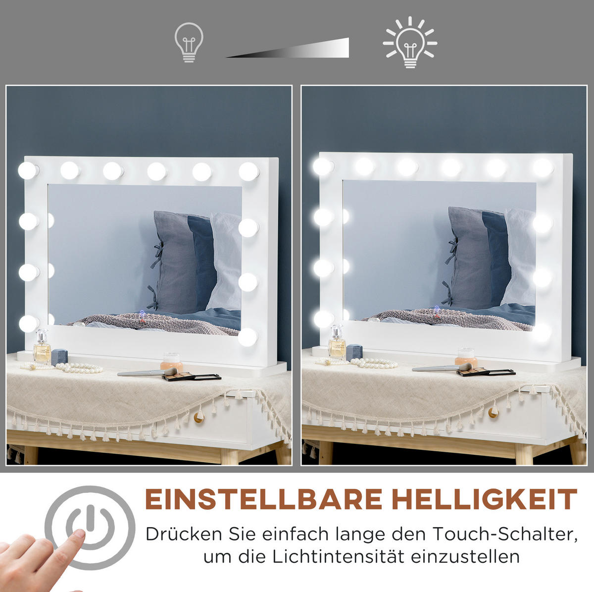 WANDSPIEGEL 80/20/60 cm Weiß aus Eisen mit 12 LED und Memoryfunktion - Weiß, Metall (60/20/80cm) - OKWISH