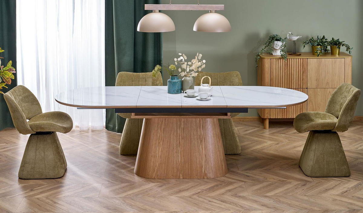 ESSTISCH Sirius weiß Marmor / Eiche Natur 160-240 / 90 / 77cm - Eichefarben/Weiß, Holz/Holzwerkstoff (90/240/77cm) - Feldmann-Wohnen
