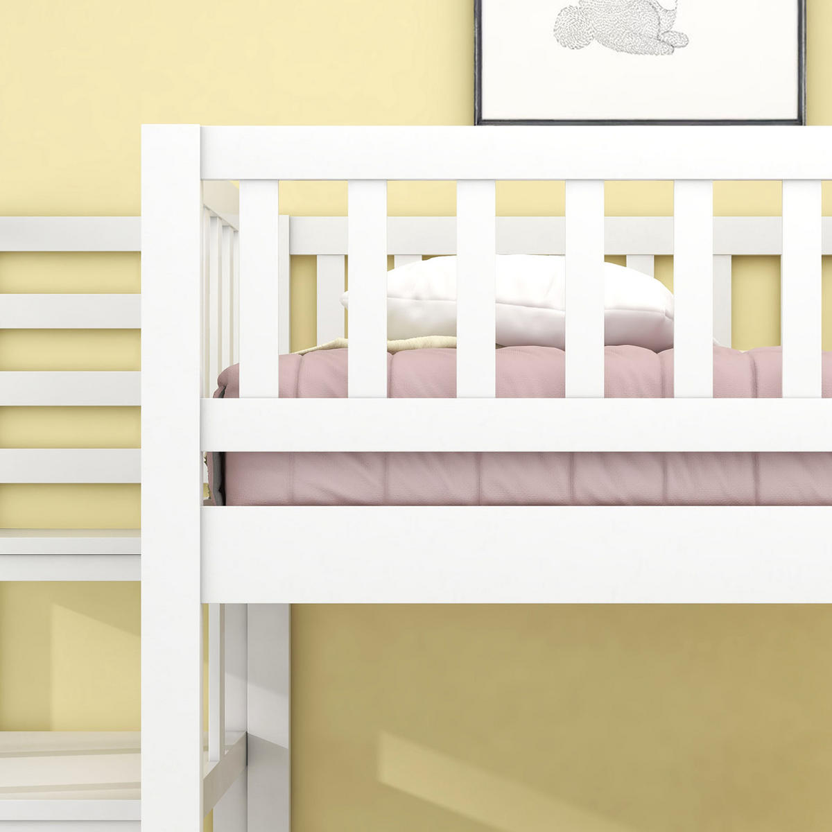 ETAGENBETT 90/200 cm Weiß mit Treppe und verstellbarem Tisch aus Kiefernholz - Weiß, Holzwerkstoff (90/200cm) - OKWISH