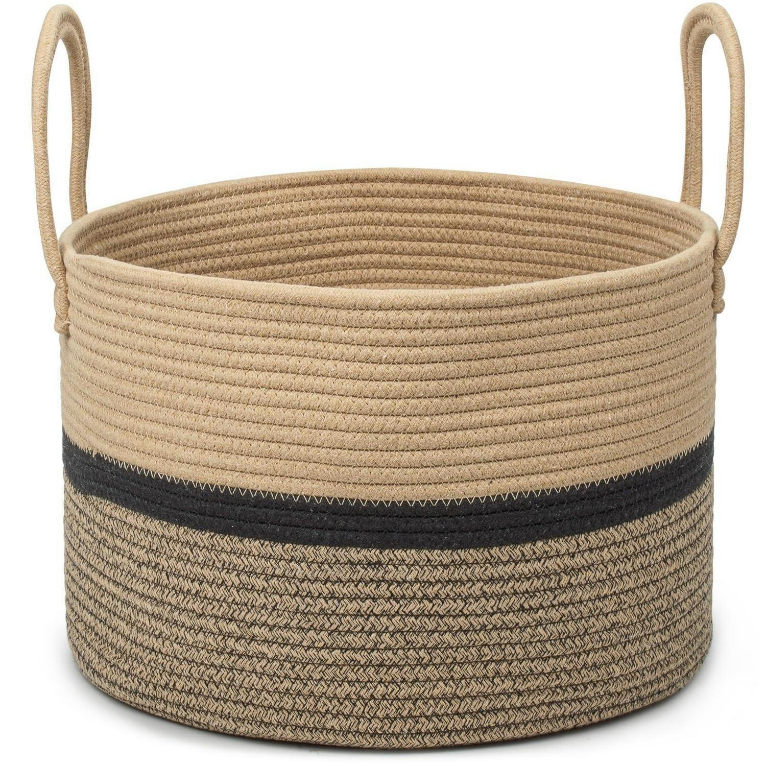WÄSCHEKORB Baumwolle Seil geflochten 32L Ø40 x H25 cm 2 Griffe 3-farbig Braun - Multicolor, Naturmaterialien (40/25/40cm)