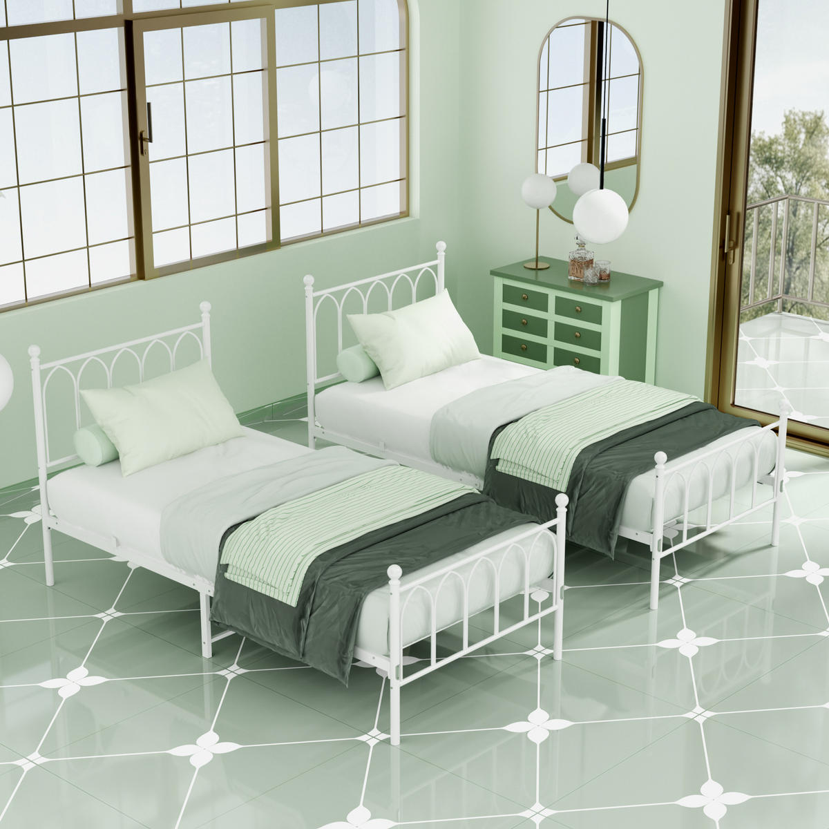 METALLBETT 90/200 mit Stauraum unter dem Bett Jugendbett mit Lattenrost,Weiß - Weiß, Metall (90/200cm) - STILVORA