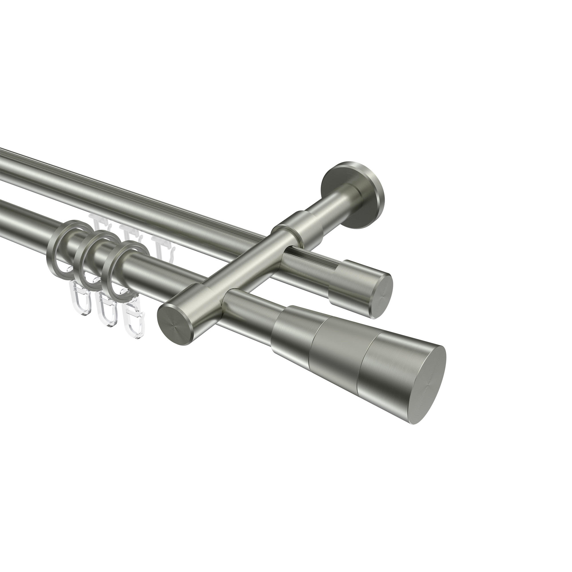 RUNDROHR-INNENLAUF-GARDINENSTANGEN-SET Prestige Tanara 140 cm, 2-läufig, 20 mm Ø Edelstahl-Optik - Edelstahlfarben/Silberfarben, Metall (140cm) - INTERDECO