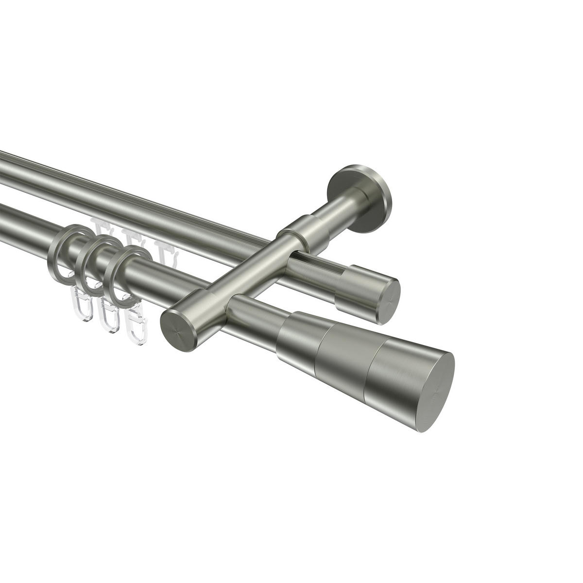 RUNDROHR-INNENLAUF-GARDINENSTANGEN-SET Prestige Tanara 180 cm, 2-läufig, 20 mm Ø Edelstahl-Optik - Edelstahlfarben/Silberfarben, Metall (180cm) - INTERDECO
