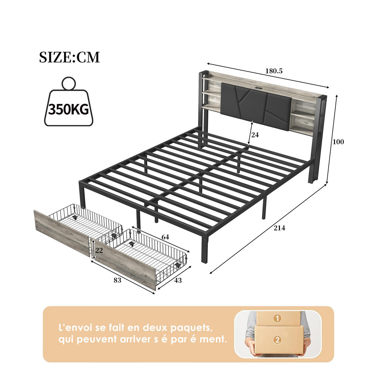 POLSTERBETT 180x200 cm LED USB Stauraum Lattenrost schwarz - Schwarz, Holz (180/200cm) - LEBENLANG