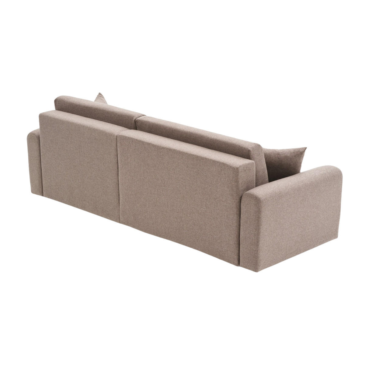 ECKSOFA mit Schlaffunktion und rechtsseitiger Récamiere aus Stoff - mane 246/160/85 cm - Taupe, Holz (160/246cm) - Calicosy