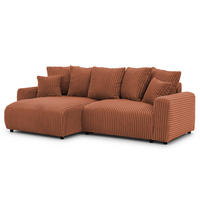 ECKSOFA Calma mit Schlaffunktion und Bettkasten im Bumpy-Design aus weichem Terrakotta Plüschcord - Ottomane links - Terracotta/Schwarz, Holz/Kunststoff (239/140cm) - S-Style