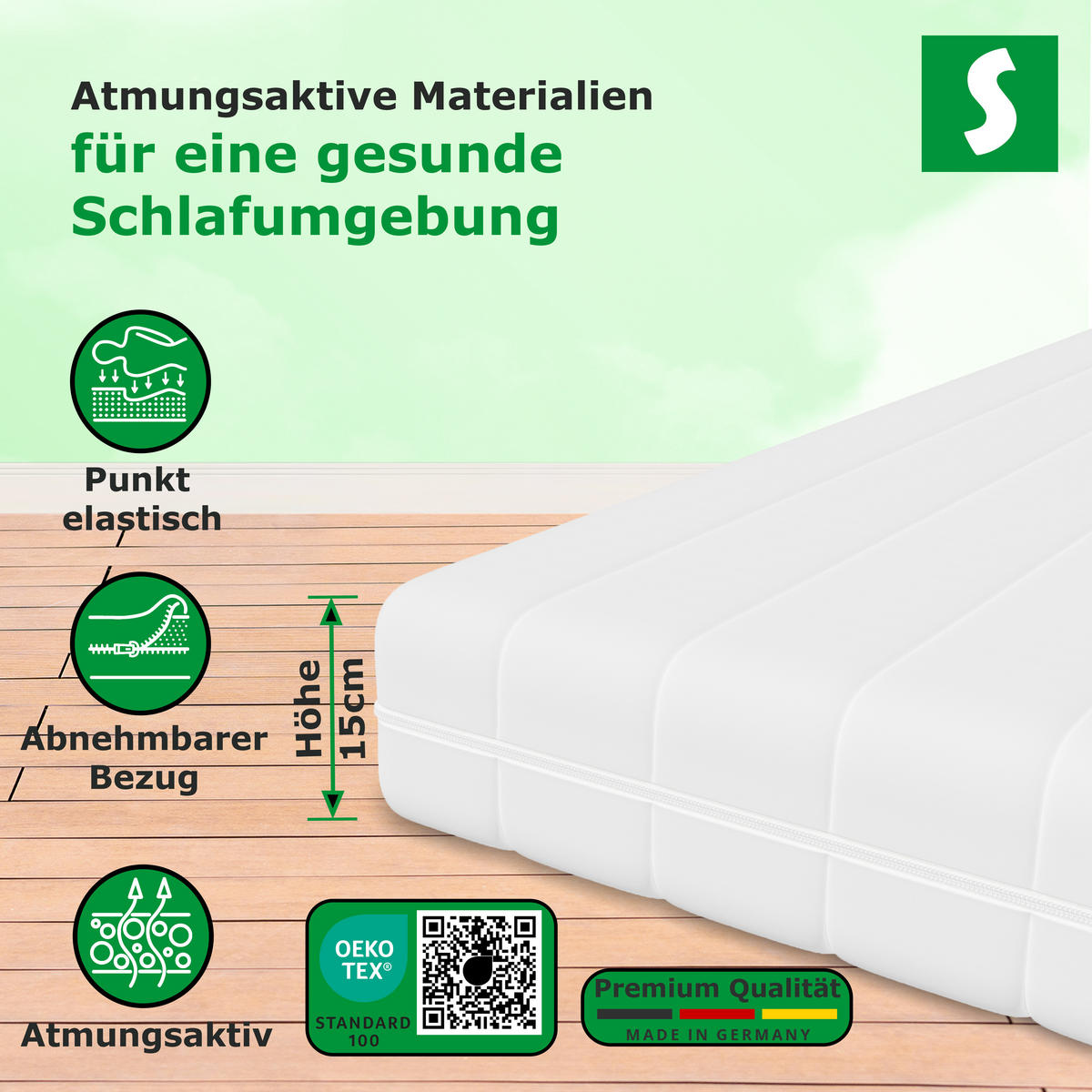 GELMATRATZE Höhe 15 cm 7-Zonen Kaltschaummatratze 200 x 200 cm - Weiß, Textil (200/200cm) - Schlaftroll