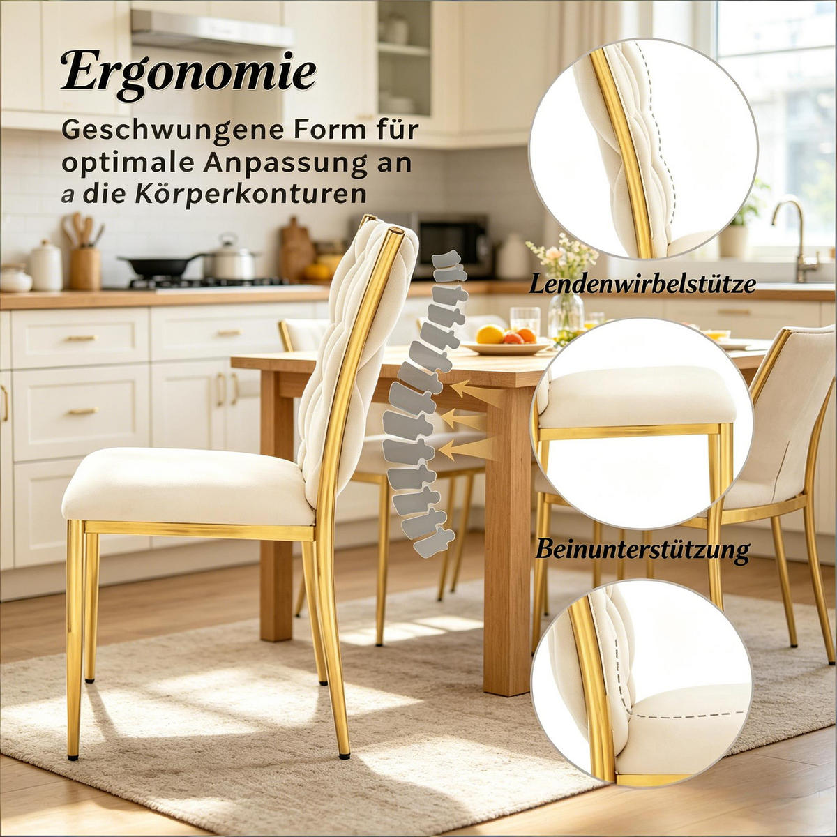 STUHL-SET DE-36138 2 Stück mit hoher Rückenlehne Cremeweiß - Creme, Metall (47/94.5/59.5cm) - ComfortXL