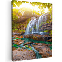 LEINWANDBILD Natur - Wasserfall - Pflanzen - Bäume - Sonne 30x40 cm - Olivgrün, Textil (30/40cm) - MuchoWow
