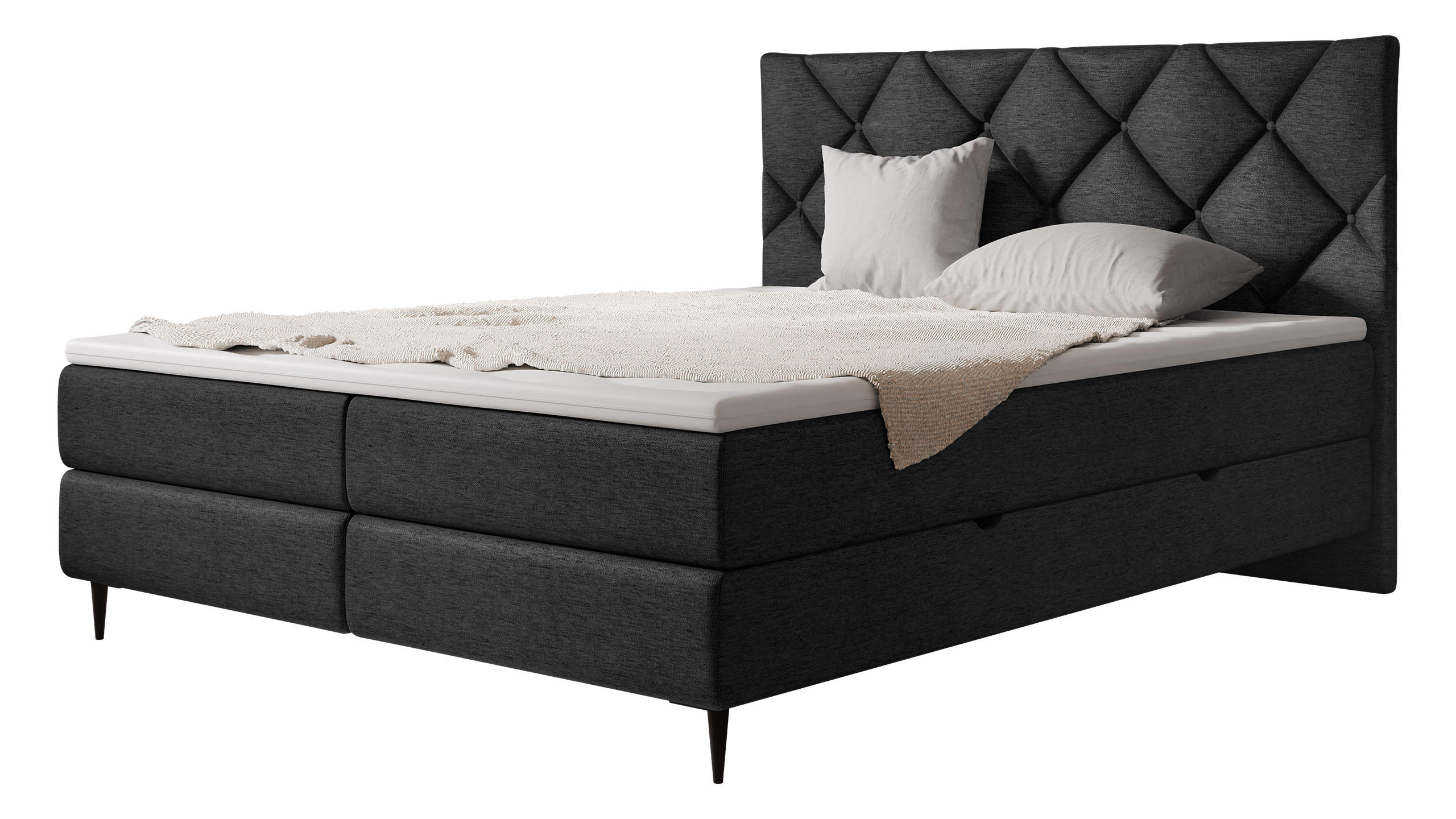 BOXBETT Letra - Schwarz, Holz/Textil (180/200cm) - MIRJAN24