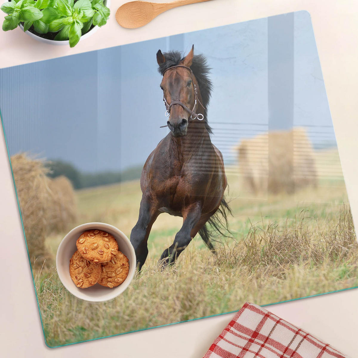 GLASPLATTE 60x52 cm Galoppierendes Pferd - Braun, Glas (60/0.4/52cm) - TULUP