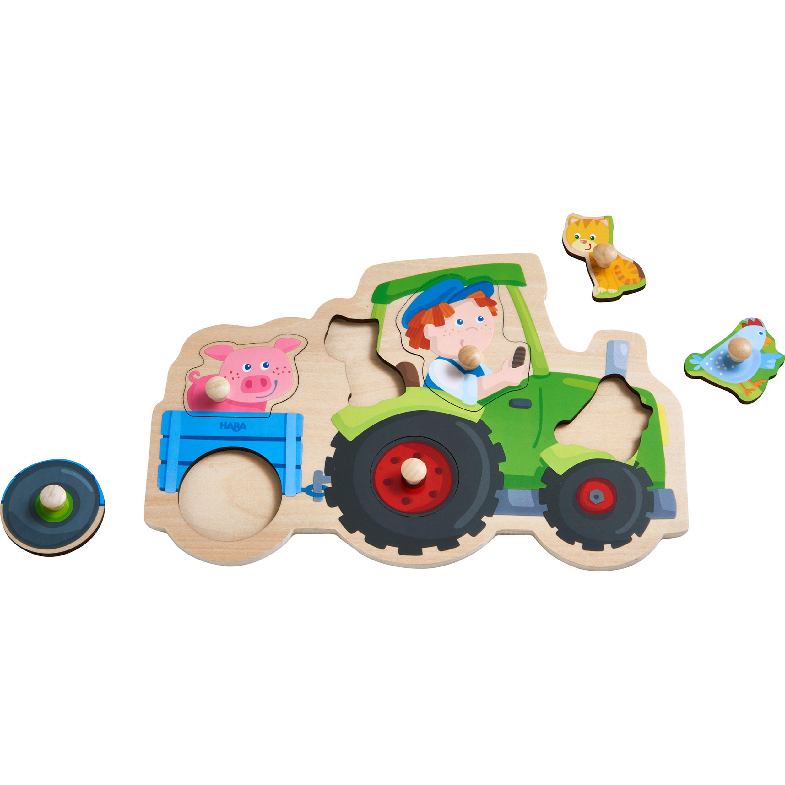 GREIFPUZZLE Lustige Traktorfahrt, ab 12 Monaten - Multicolor, Naturmaterialien (19.9/2/30.3cm) - Haba