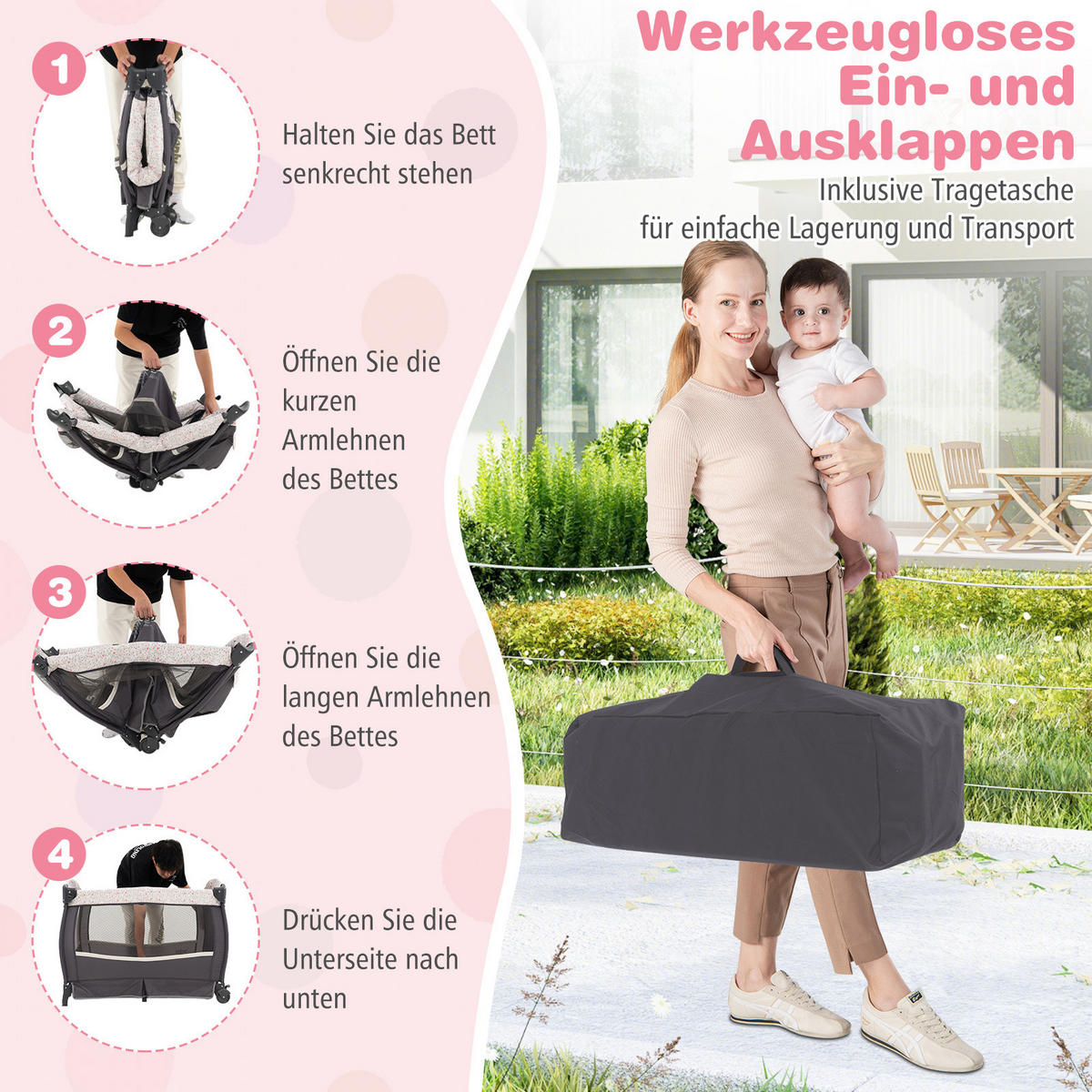 BABYBETT Grau - Grau, Textil - COSTWAY