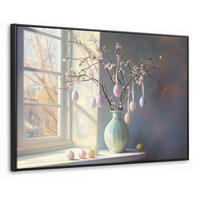 LEINWAND Bilder mit Rahmen - Stillleben - Vase - Osterzweig - 120x80 - Hellblau, Textil (120/80cm) - MuchoWow