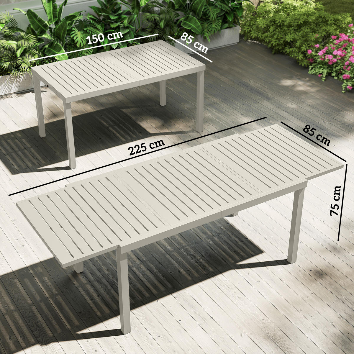 GARTENTISCH ausziehbar aus Aluminium, Weiß - Weiß, Metall (225/85/75cm) - Outsunny