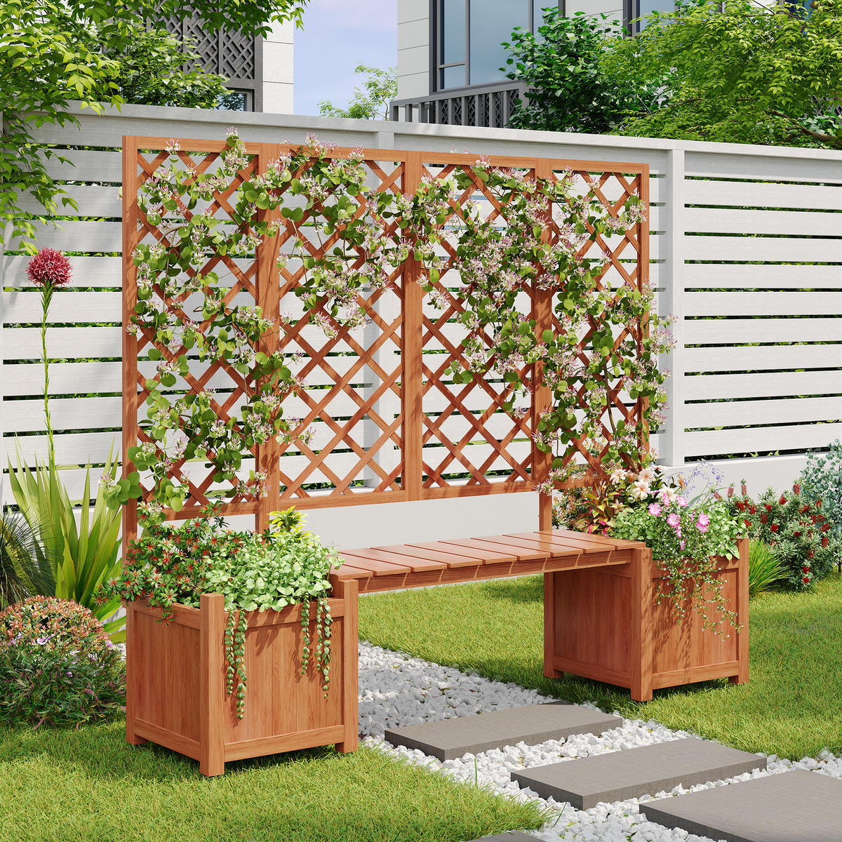 BLUMENTOPF 169/42/145 cm Braun mit Spalier als Rankhilfe - Braun, Holz (42/145/169cm) - Oxeza