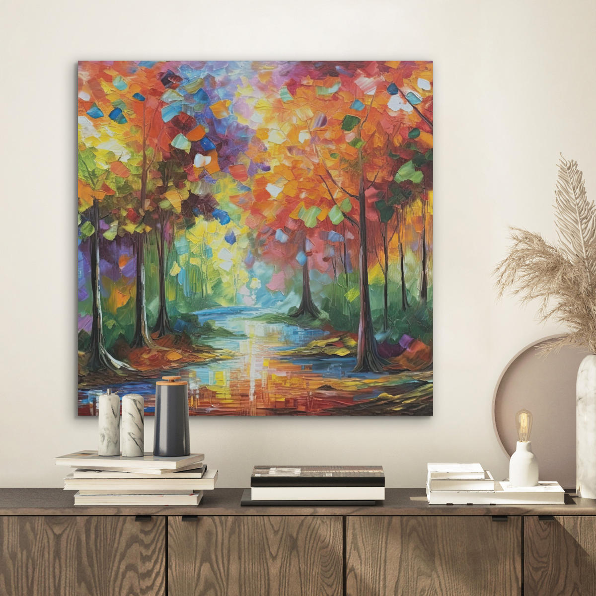 AKUSTIKBILD Landschaft - Wald - Farben - Natur Wandbilder 60x60 cm - Multicolor, Kunststoff (60/60/0.9cm) - MuchoWow