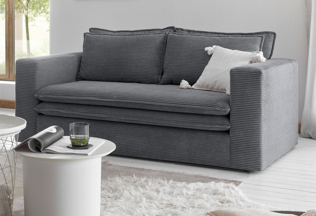 SOFA grau Cord, Couch 2-Sitzer 180 cm - Beige/Grau, Holz/Textil (180/83/91cm) - Furn.Design