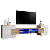 LOWBOARD MERANO Eiche Wotan, Blau LED Beleuchtung - Eiche Wotan/Weiß, Glas/Holzwerkstoff (230/52.5/35cm) - Komodee