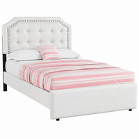 BETT mit 2 Schubladen 90x200 cm MDF und Leinenstoff Hellbeige - Beige, Metall (90/200cm) - Meubliv