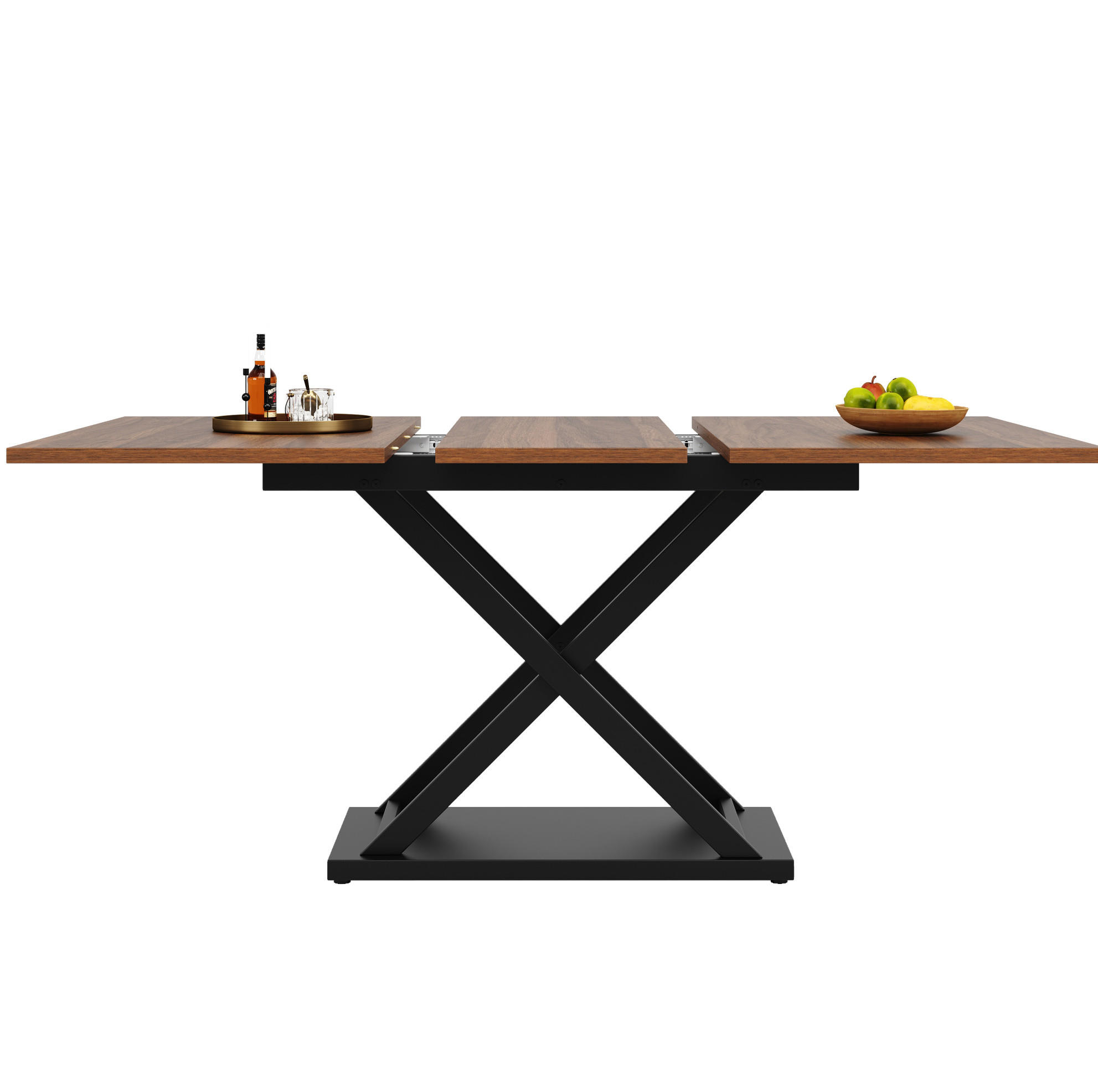 ESSTISCH aus MDF und Metall 120-160x80x75 cm Walnussfarben/Schwarz ausziehbar mit Kreuzgestell - Walnussfarben, Holzwerkstoff (160/80/75cm) - Modfu