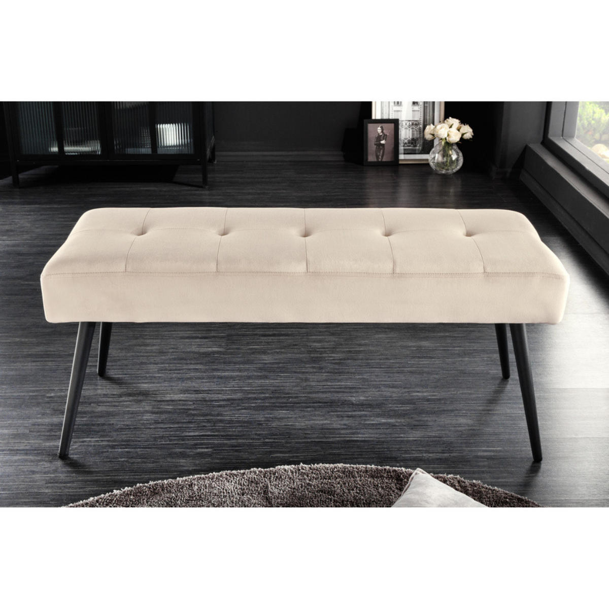 SITZBANK BOUTIQUE Samt Champagner, Schwarze 100 cm - Champagner/Creme, Textil (100/45/35cm) - riess-ambiente