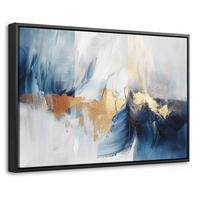 LEINWAND Bilder mit Rahmen - Gold - Blau - Aquarell - Kunst - Modern - 60x40 - Hellblau, Textil (60/40cm) - MuchoWow