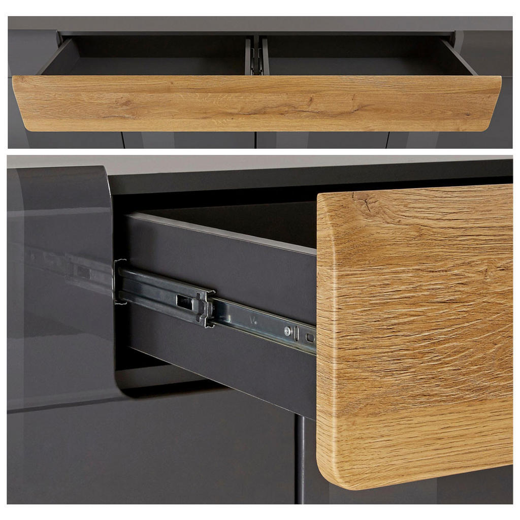 Thumbnail - Feldmann-Wohnen Sideboard, Anthrazit, Eiche, Holz, 6 Fächer, 1 Schubladen, Rechteckig, 208x83x39 cm, Wohnzimmer, Kommode...